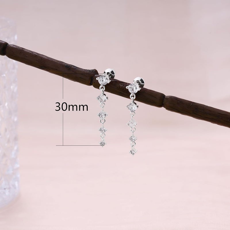 SELFROSE Store Silver Earrings for Women,Dainty Dangle Earrings Silver Plated Drop Earrings for Women Trendy Hypoallergenic CZ Stud Earrings Wedding Pearl Earrings Dangling Cute Small Hoop Earrings Jewelry - Image 3